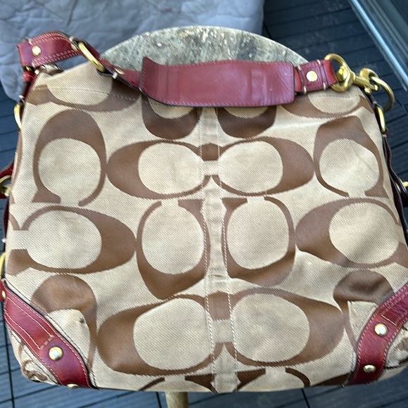 Canvas Coach purse with red leather straps - Picture 1 of 14